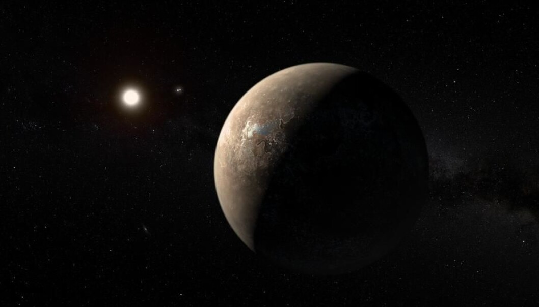 Proxima Centauri b is a bit smaller than Earth and orbits a red dwarf star, Proxima Centauri, which itself orbits a double star, Alpha Centauri. Any inhabitants on the planet will therefore see three suns in the sky. Proxima Centauri b is a bit smaller than Earth and orbits a red dwarf star, Proxima Centauri, which itself orbits a double star, Alpha Centauri. Any inhabitants on the planet will therefore see three suns in the sky.