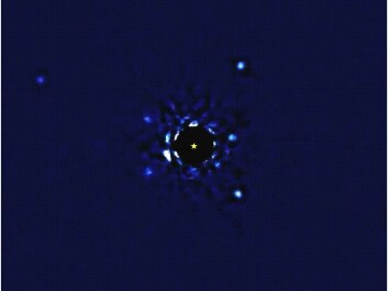 Four exoplanets orbit star HR 8799, approximately 129 light years away from Earth. They were discovered in 2008 and could be imaged as they were large red hot, gas giants (bigger than Jupiter) in a young system. (Photo: Jason Wang and Christian Marois Orbit determination) Four exoplanets orbit star HR 8799, approximately 129 light years away from Earth. They were discovered in 2008 and could be imaged as they were large red hot, gas giants (bigger than Jupiter) in a young system. (Photo: Jason Wang and Christian Marois Orbit determination)