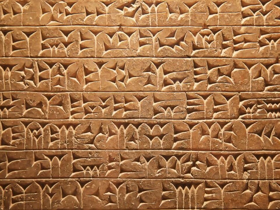 The text is written in cuneiform script--a system of writing that was in use for many thousands of years. A number of different languages and dialects used the system between the 4th millennium BCE and 100 CE. (Photo: ColourBox)