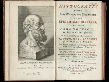 Engraving of a bust of Hippocrates and the title sheet in an English translation of his main work. (Illustration by Peter Paul Rubens after Gerard van der Gucht. J. Watts, London 1734. Wellcome Collection, London, L0041093)