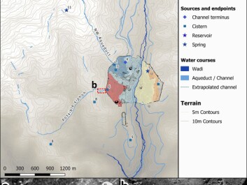 The new study maps the water infrastructure of the ancient city of Gerasa, in Jordan. We identified features such as possible aqueducts, channels, springs, and cisterns, and mapped them in relation to possible areas of water supply. (Illustration: PNAS) The new study maps the water infrastructure of the ancient city of Gerasa, in Jordan. We identified features such as possible aqueducts, channels, springs, and cisterns, and mapped them in relation to possible areas of water supply. (Illustration: PNAS)