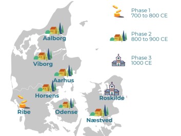 Danish towns and cities are thought to have developed in two phases. (Graphic: ScienceNordic) Danish towns and cities are thought to have developed in two phases. (Graphic: ScienceNordic)