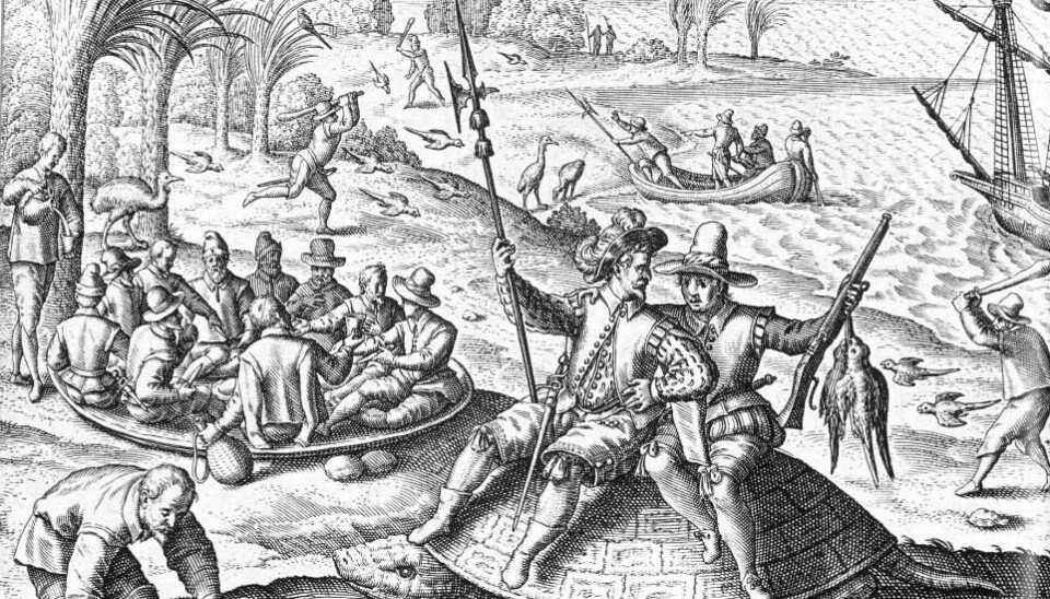 Dutch sailors causing extinctions on Mauritius (De Bry, 1601)