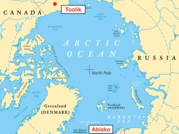 Red circles = 50km radius around Abisko and Toolik scientific research stations. Note: Greenland is a part of the Kingdom of Denmark, not Denmark as the map suggests. (Photo: Peter Hermes Furian / shutterstock) Red circles = 50km radius around Abisko and Toolik scientific research stations. Note: Greenland is a part of the Kingdom of Denmark, not Denmark as the map suggests. (Photo: Peter Hermes Furian / shutterstock)