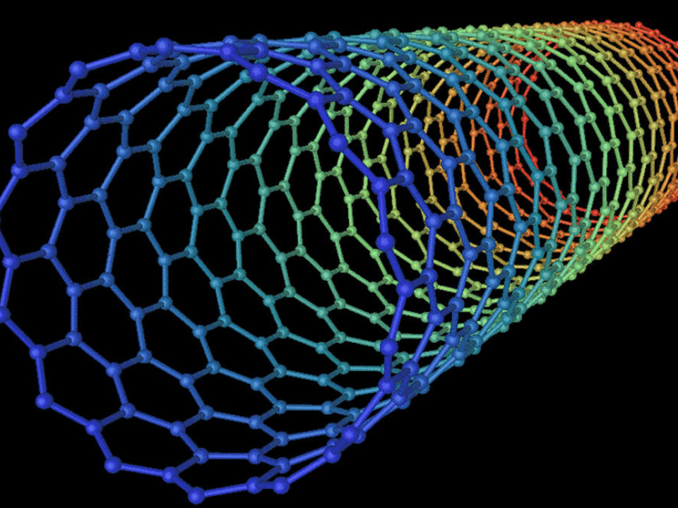 The new findings can for instance be used in the refinement of carbon nanotubes, a material 100 times stronger than steel. Carbon nanotubes are 1/50,000 the size of a human hair (Illustration: Aarhus Universitet).