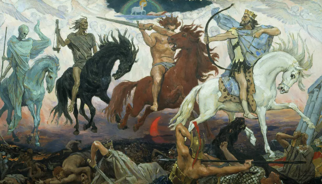 Four horsemen ride out from heaven to cause destruction and give an early warning that Jesus will separate the good people from the evil. For centuries, this was how Christians believed Judgement Day would come about. Today, this fear of the four horsemen of the Apocalypse has been replaced with a fear of the destruction we humans can cause with our science and technology. (Painting: Victor Vasnetsov, 1887)