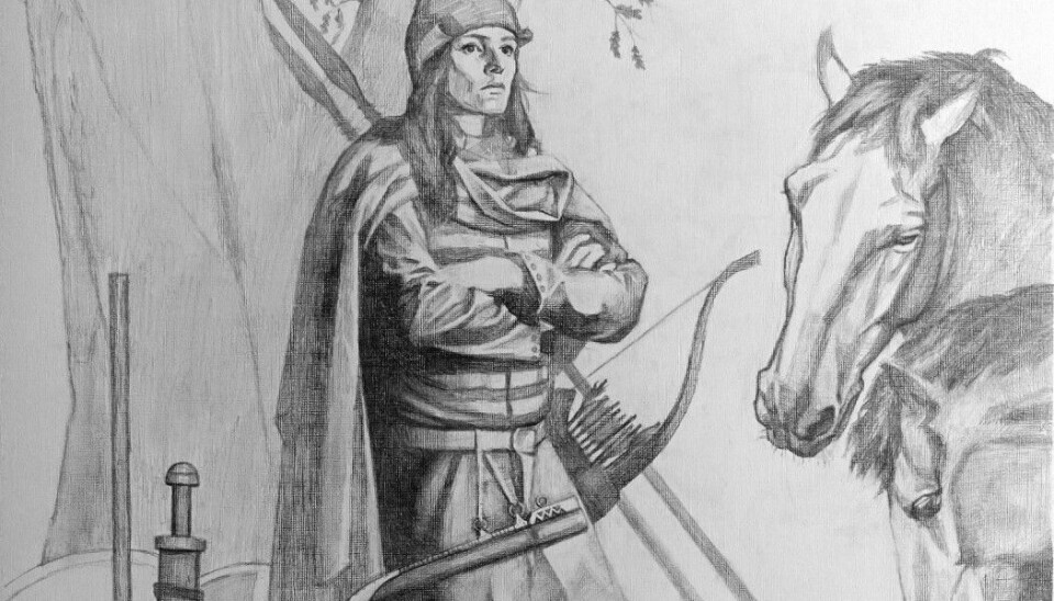 A contemporary artist’s rendition of a Viking warrior found in a Swedish grave in Birka. This woman warrior was buried with much of what is illustrated in the drawing. (Image: Tancredi Valeri / Antiquity 2019)