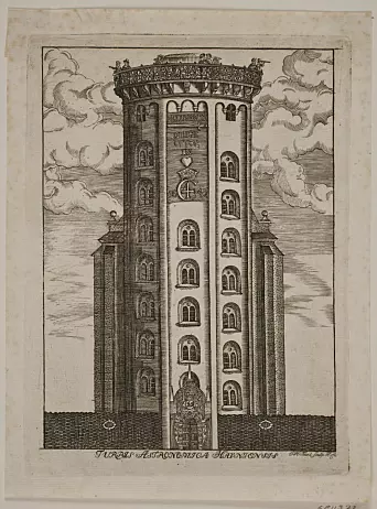 The Round Tower in the 1700s, with the observatory at the top.