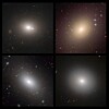 楕円銀河の4つの例: 1) 4C 73.08. 2) エスオー325-g004. 3) NGC 1132. 4) IC 2006. これらはあまり楽しくないですよね。