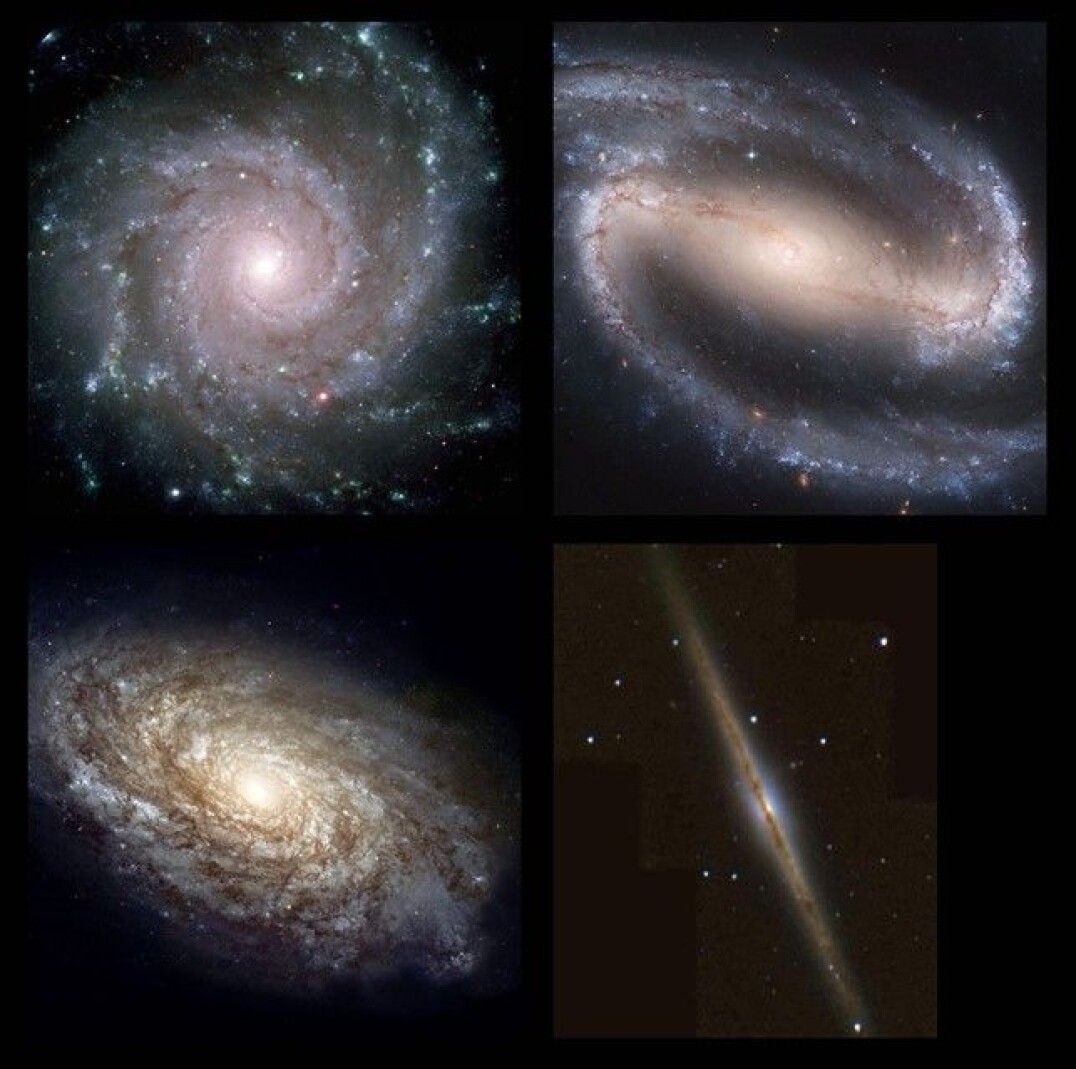Cuatro ejemplos de galaxias espirales: 1) La galaxia de
