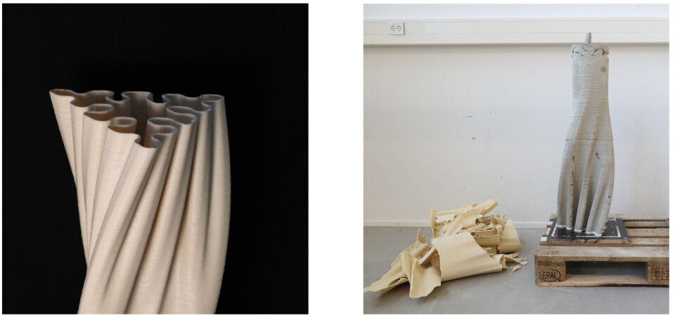 The pictures are part of Peter Balle and Troels Sperling master thesis project, “Large-scale Wax 3D Printing Technology for Circular Formwork Manufacturing'. Master’s thesis, Department of Mechanical and Electrical Engineering, University of Southern Denmark 2022.